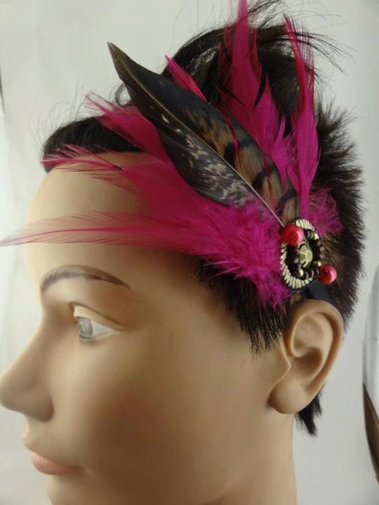 Fascinator Pink Feathers  Great Gatsby Style Rhinestone, Headband fascinator
