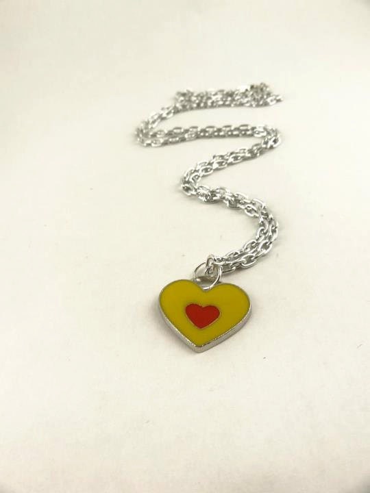 Pendant Heart Shaped , Silver Toned Chain, Necklace - toppytoppy