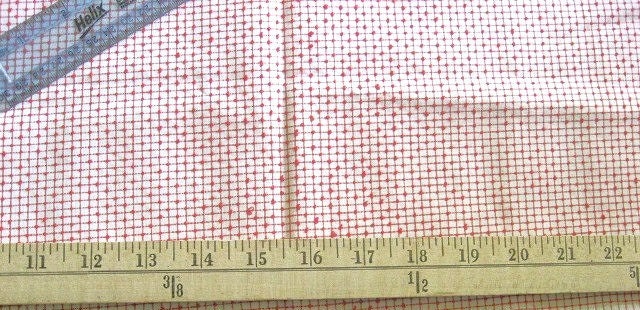 Vintage Circa 1960s Cotton Fabric Piece - White with Raised Red Thread Dots and Stripes - 44 W X 16" L - Great for Sewing and Crafts