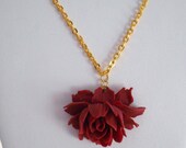 Deep Pink Flower Cabochon Necklace