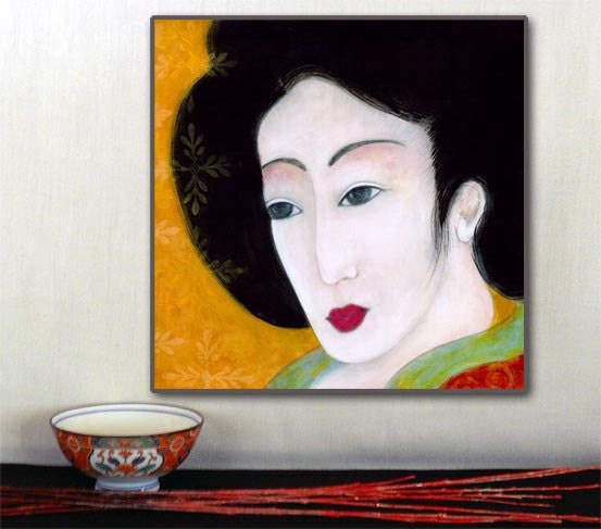 Geisha Art Print of "Geisha" painting by Yarrow Summers - 8" x 8" giclee mounted on cradled board