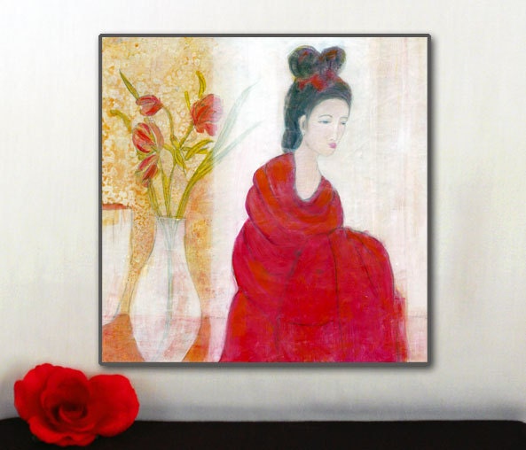 Peaceful Art print of "Deep Reverie" painting by Yarrow Summers - 8" x 8" giclee mounted on cradled board