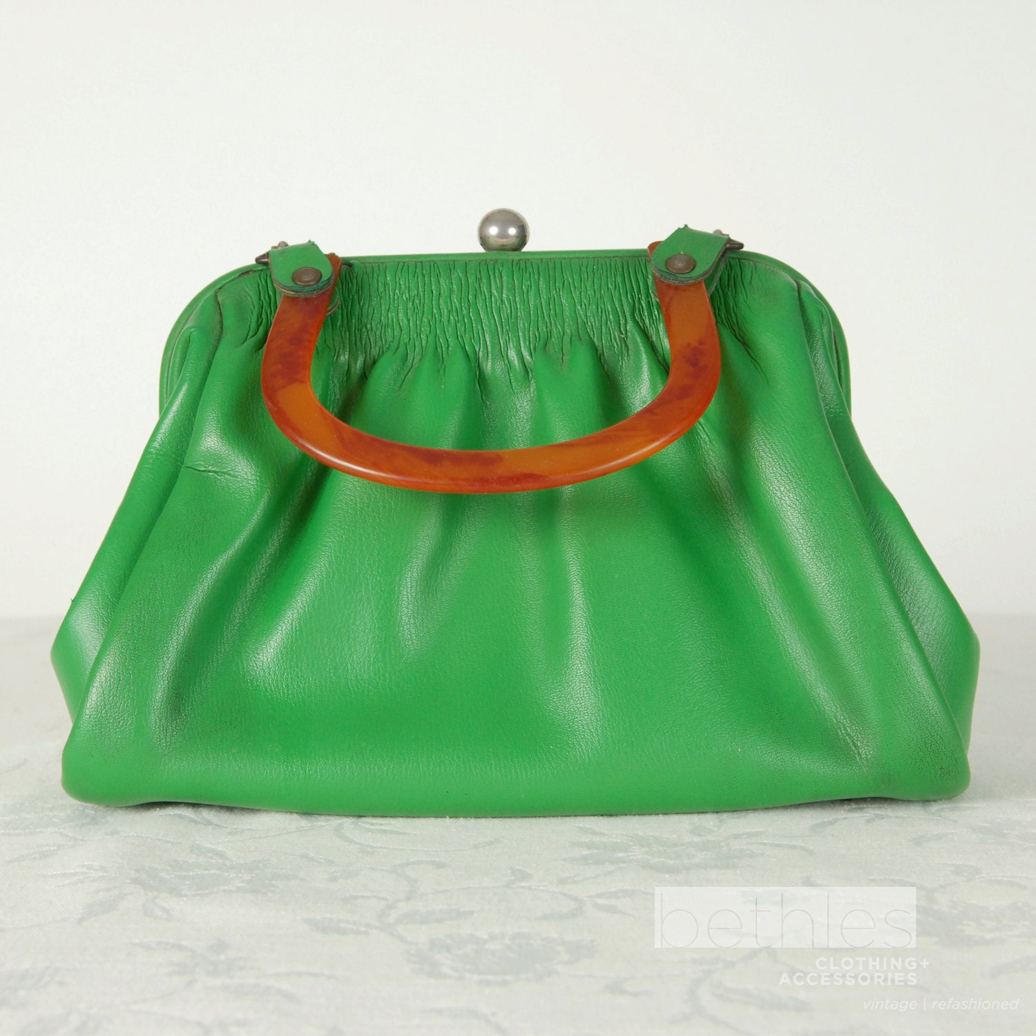 Green Purse Faux Leather Vintage 60s by Empress Made in USA