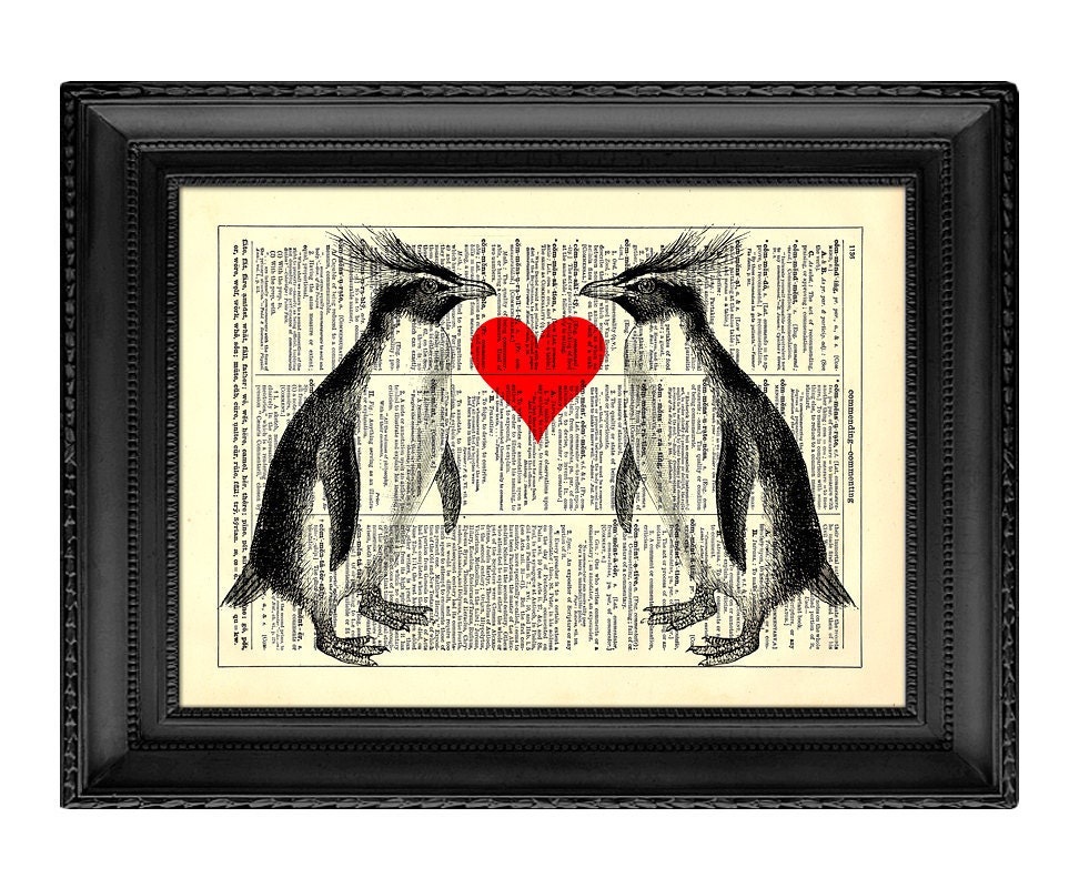 Penguin Love, Vintage Dictionary Print, 8 x 10