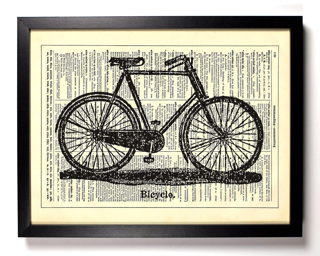 Retro Bicycle, Fixie, Cycle, Pedals, Ten Speed, Gears, Upcycled Vintage Dictionary Book Page, 8 x 10 Print
