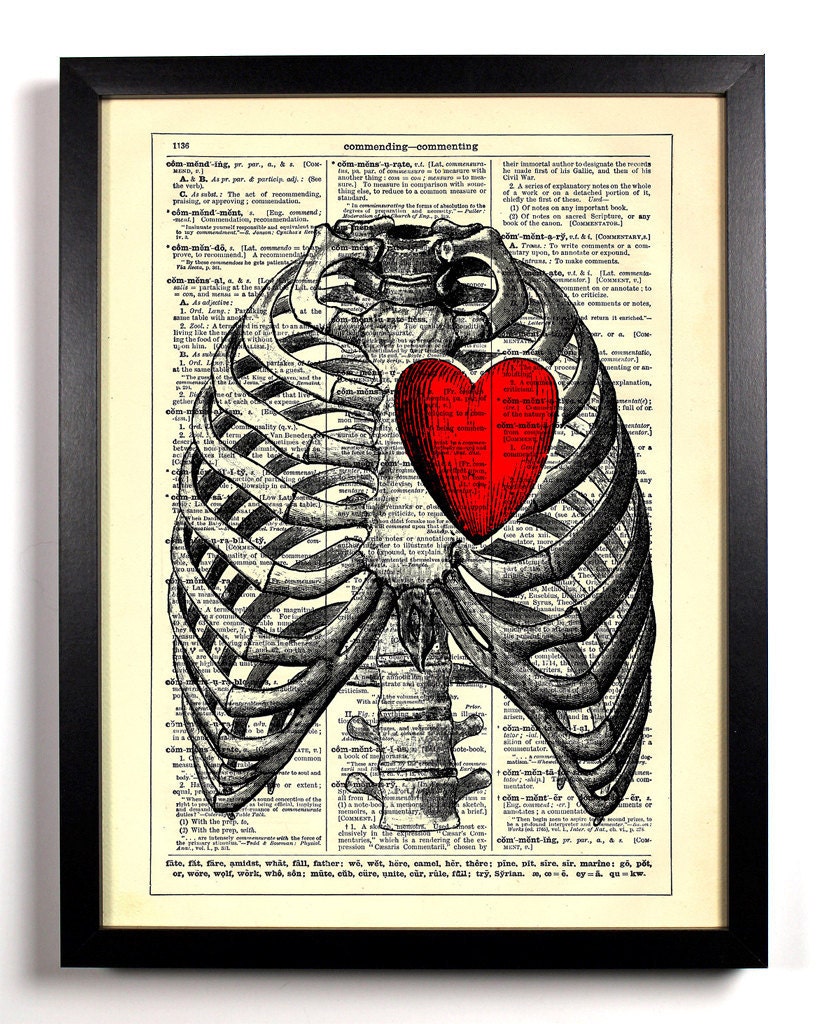 My Heart Is All Yours, Big Heart, Upcycled Vintage Dictionary Book Page, 8 x 10 Print