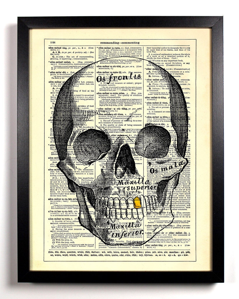 Repurposed Book Upcycled Dictionary Art Vintage Book Print Recycled Vintage Dictionary Page Stay Gold Skull Buy 2 Get 1 FREE