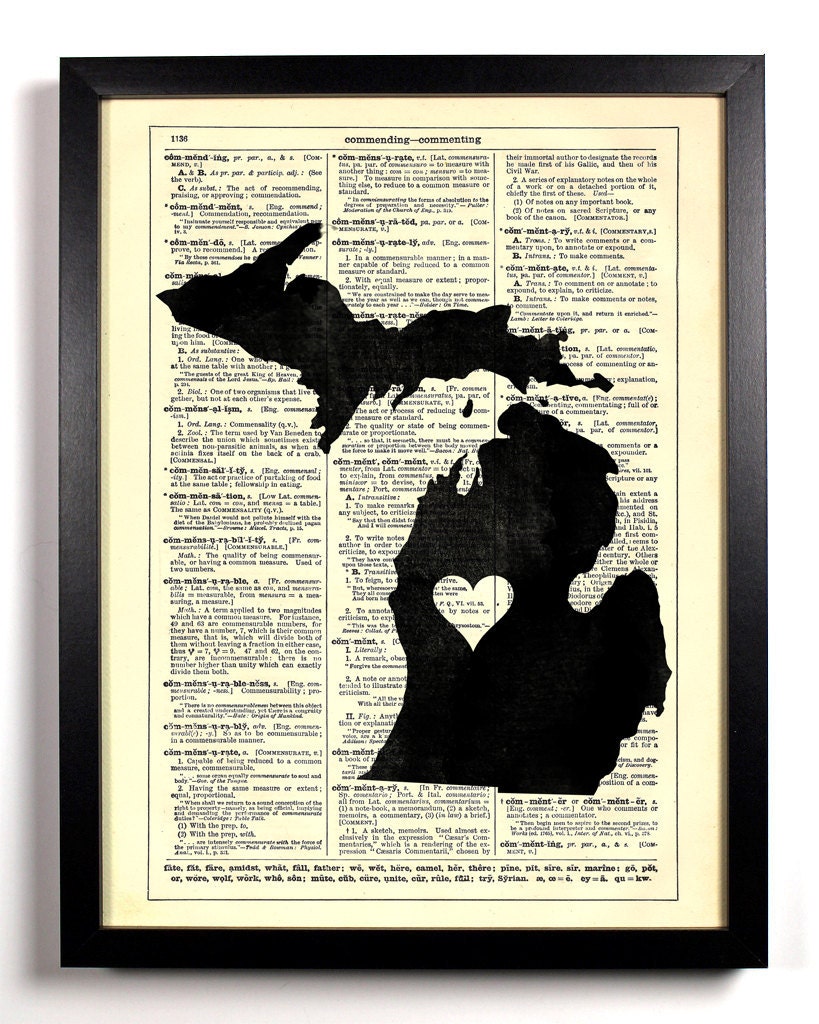Michigan State Dictionary Book Print Upcycled Book Art Upcycled Vintage Book Print Antique Dictionary Buy 2 Get 1 FREE