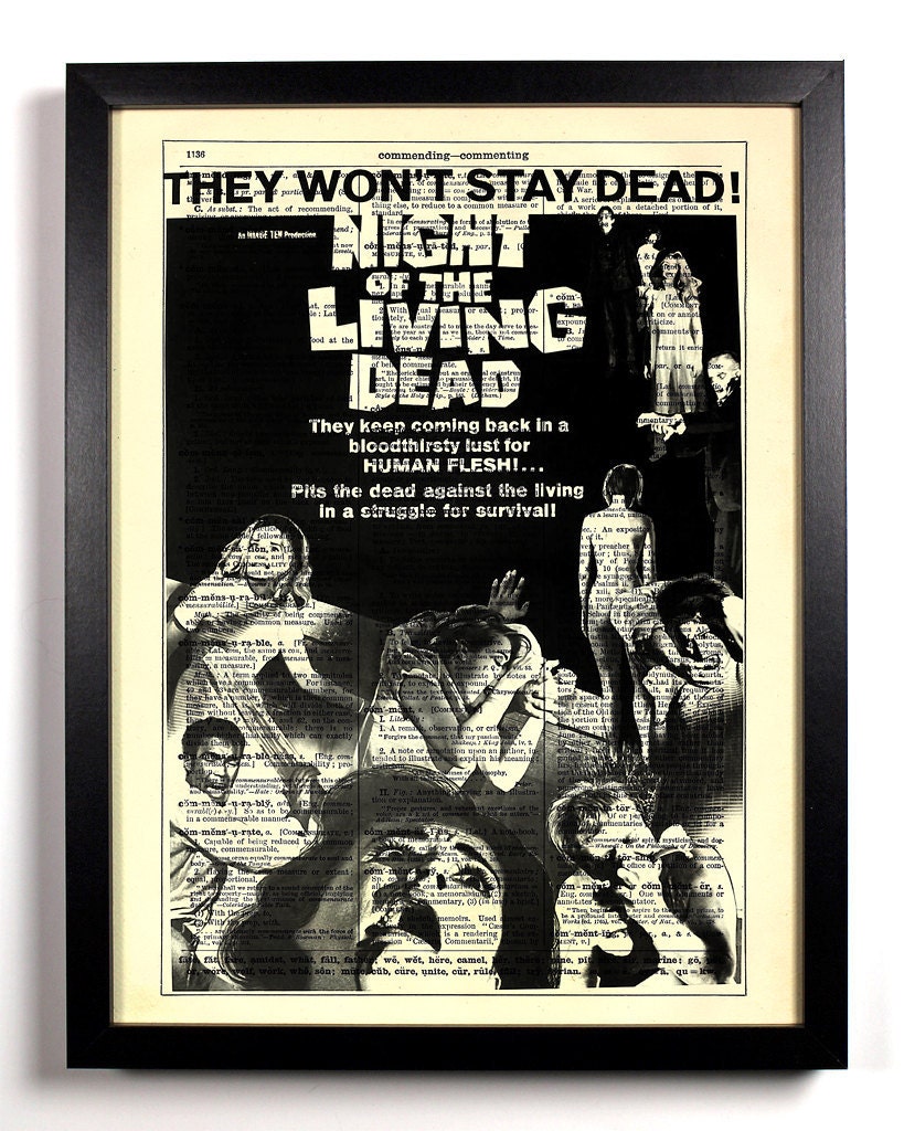 Night of the Living Dead Retro Poster 8 x 10 Upcycled Dictionary Art Vintage Book Print Recycled Vintage Dictionary Page Buy 2 Get 1 FREE