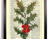 Branch Of Holly Christmas Holiday Repurposed Upcycled Dictionary Art Vintage Book Print Recycled Vintage Dictionary Page Buy 2 Get 1 FREE