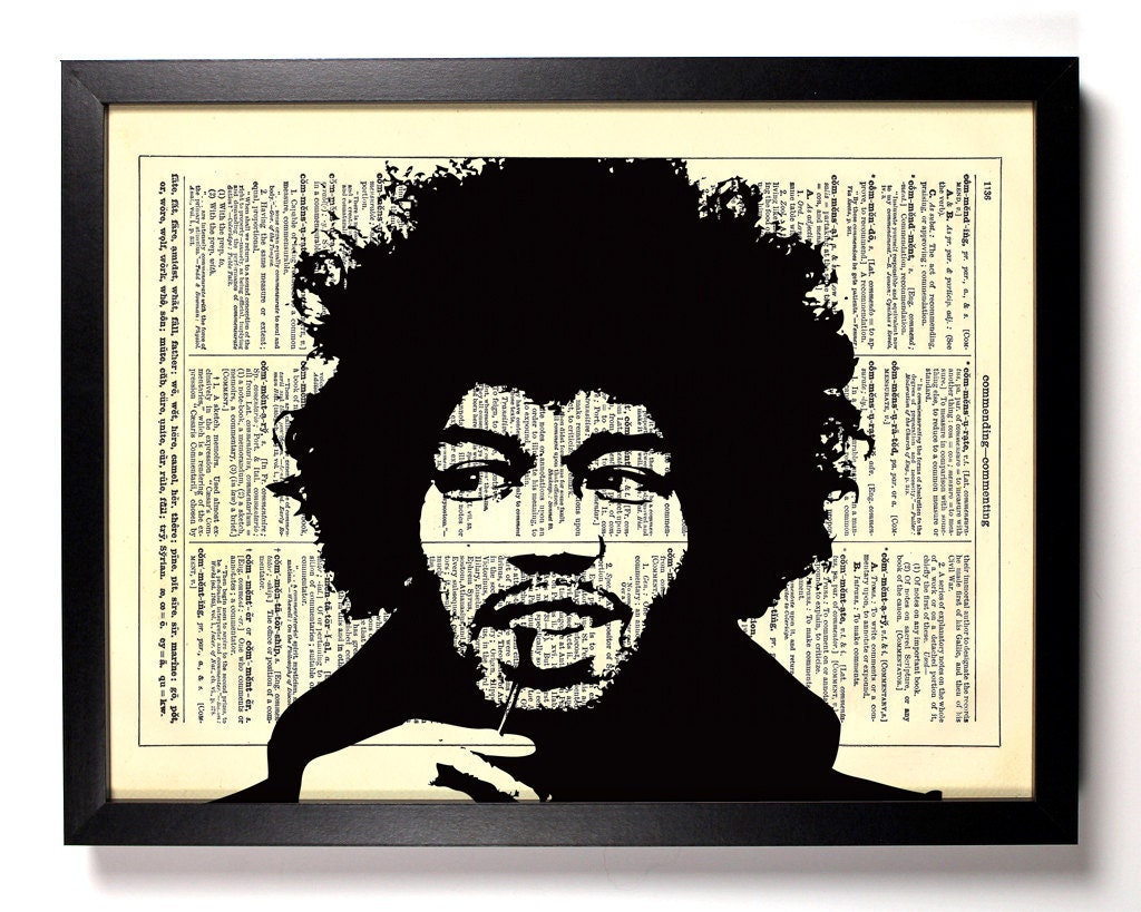 Jimi Hendrix Silhouette Upcycled Dictionary Book Print Antique Book Art Recycled Book Art Book Print Buy 2 Get 1 FREE