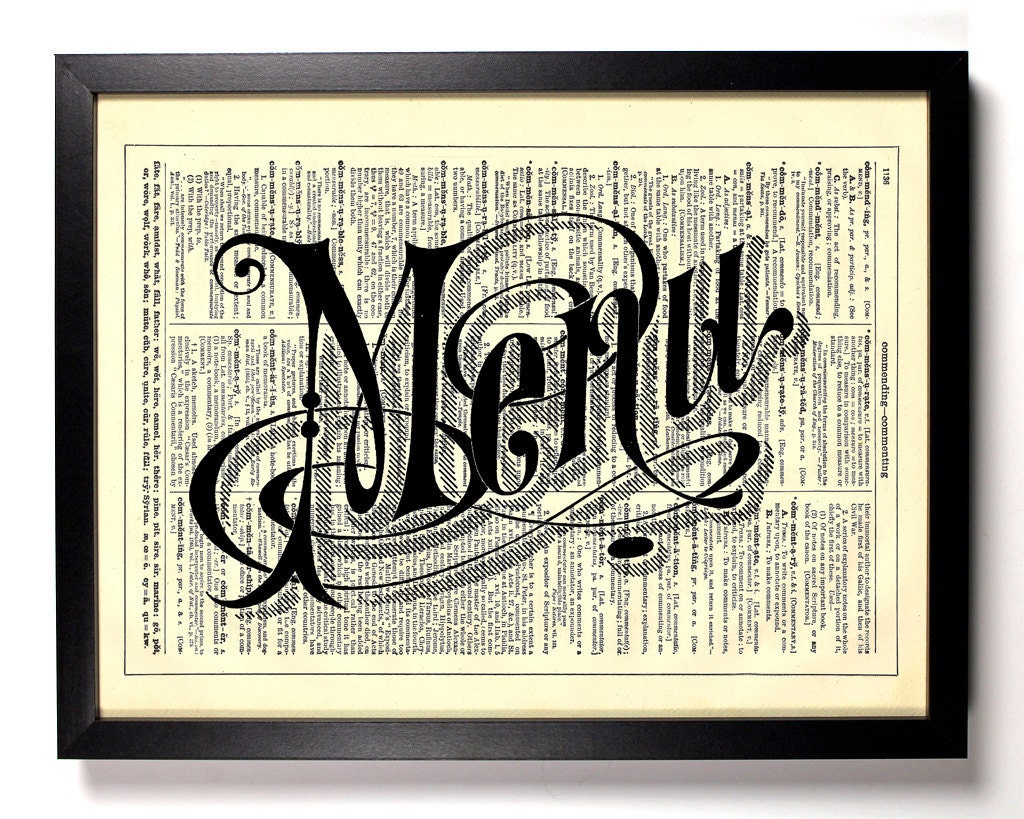 Menu Vintage Typography Repurposed Book Upcycled Dictionary Art Vintage Book Print Recycled Vintage Dictionary Page Buy 2 Get 1 FREE