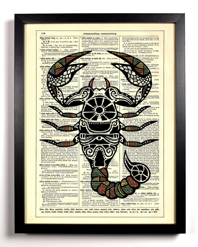 Scorpio Astrology Zodiac Scorpion Repurposed Upcycled Dictionary Art Vintage Book Print Recycled Vintage Dictionary Page Buy 2 Get 1 FREE