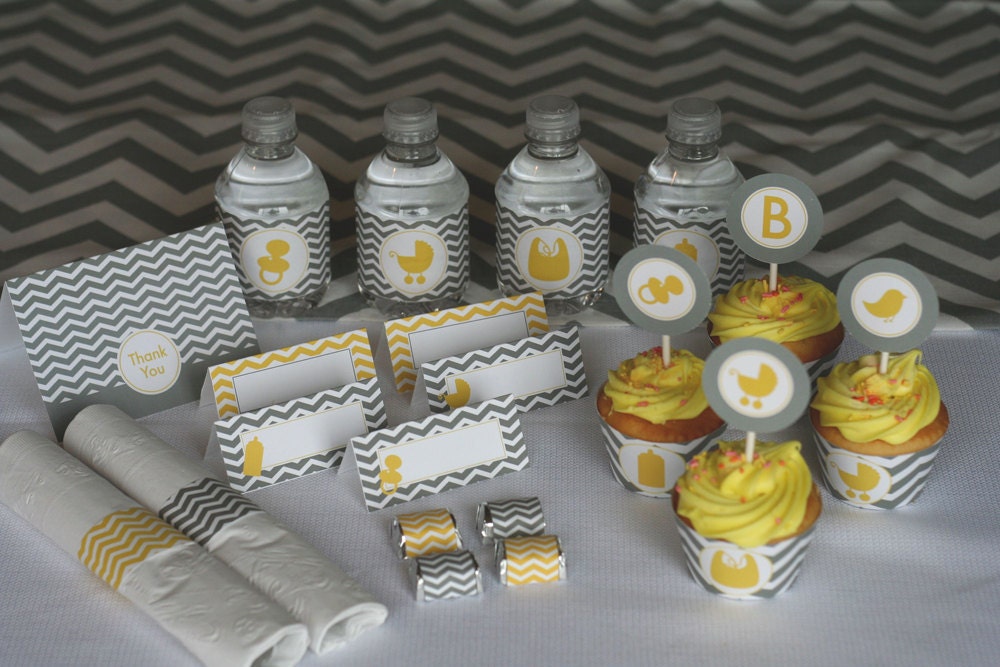 Yellow and Grey Chevron Baby Shower PRINTABLE Party by partymonkey