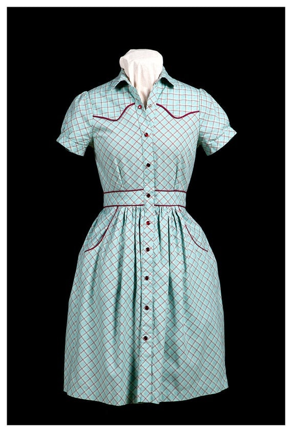 BLOW OUT SALE Ready to ship. Rockabilly gal dress green plaid
