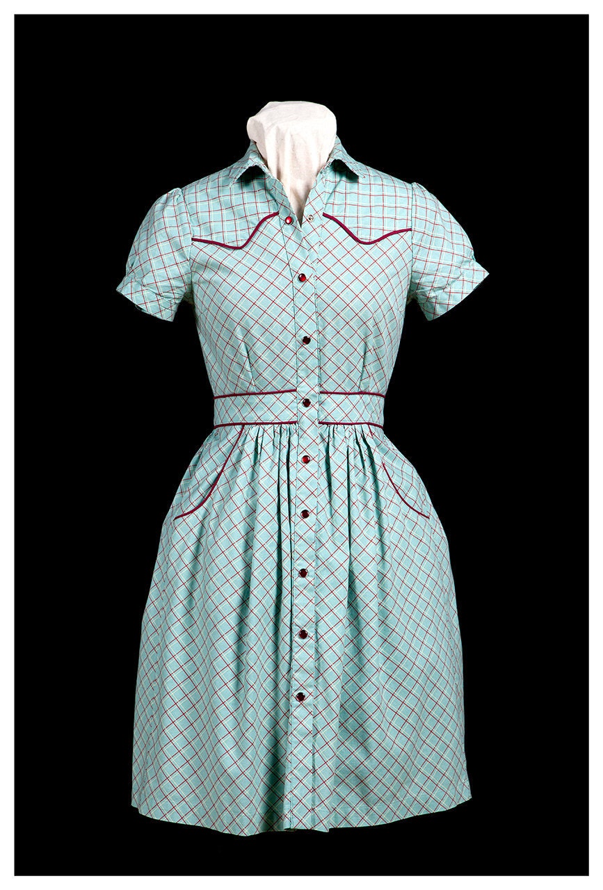 BLOW OUT SALE Ready to ship. Rockabilly gal dress green plaid
