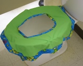 On the Go Reusable & Washable Toilet Seat Cover w/ Carry Bag - No More Little Hands on Public Toilets-Blue/Frogs