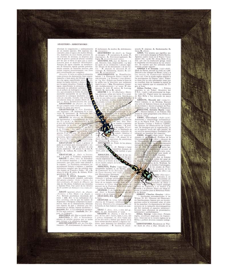 Dragonfly Dictionary Book Print - Altered art on upcycled book pages