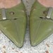Vintage Patent Flats / Shoes / Moss Green / Pointy Toe / Slide Buckle Toe