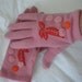 80s Pink Felted Wool Gloves / Cherry Appliques / Beading / Womens Mittens / Size large