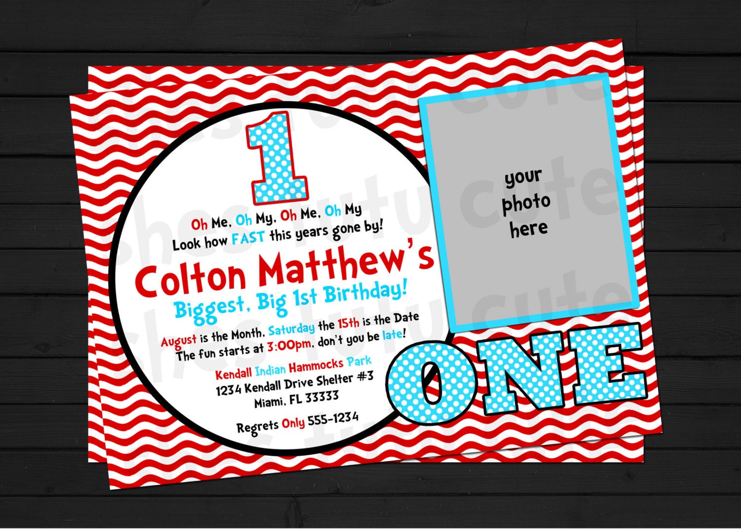 Red, Blue & White Birthday Invitation Digital File YOU-PRINT