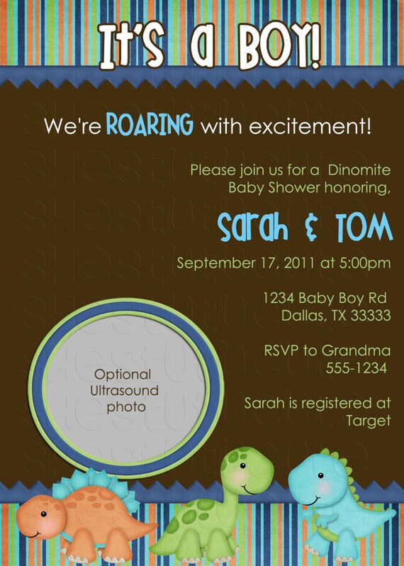 Dinosaur Birthday OR Babyshower Invitation Digital File YOU-PRINT Il_570xn