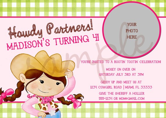 Pink Cowgirl Birthday Invitation Digital File YOU-PRINT Il_570xn