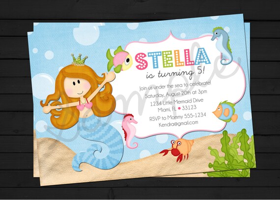 Under the Sea Little Mermaid Birthday Invitation Digital File YOU-PRINT Il_570xn