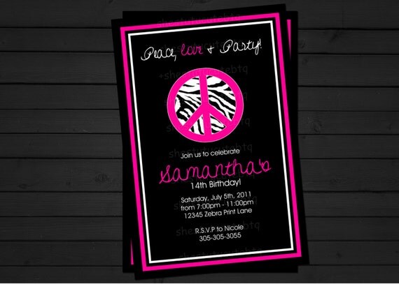 Peace, Love Party Birthday Invitation Digital File YOU-PRINT Il_570xn