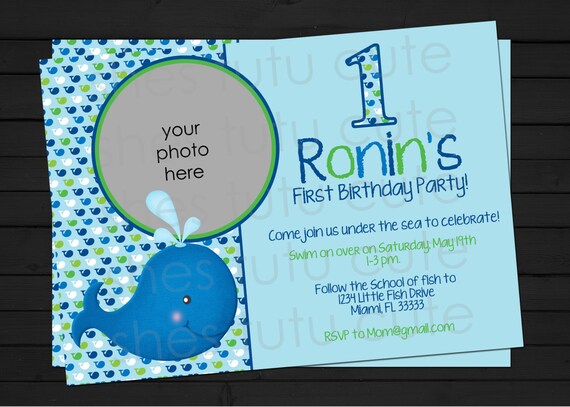 Whale Preppy Boy Birthday Invitation Digital File YOU-PRINT Il_570xn