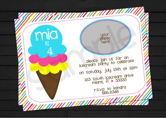 Ice Cream Birthday Invitation Digital File YOU-PRINT Il_570xn