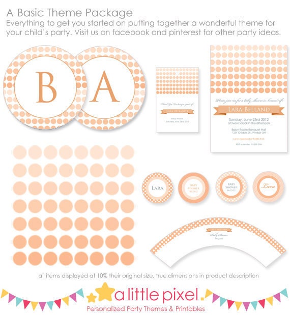 Dots in Peach Party Theme - Personalized Printable Il_570xn
