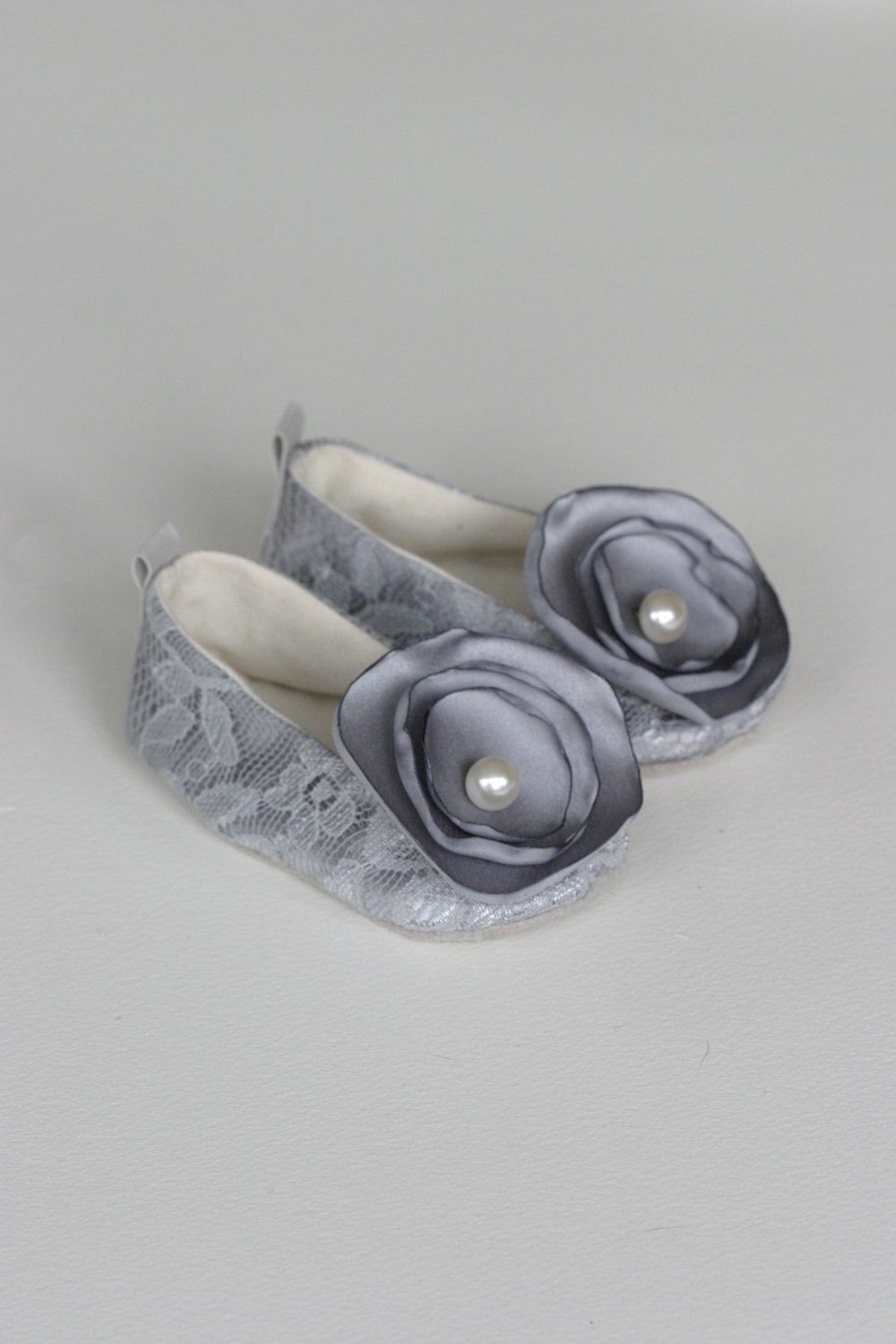 Baby Shoes - Baby Ballet Slippers - Silver Lace & Silver Satin Ballet Flat - Flower Girl Shoe (14 colors) Baby Souls Baby Shoes