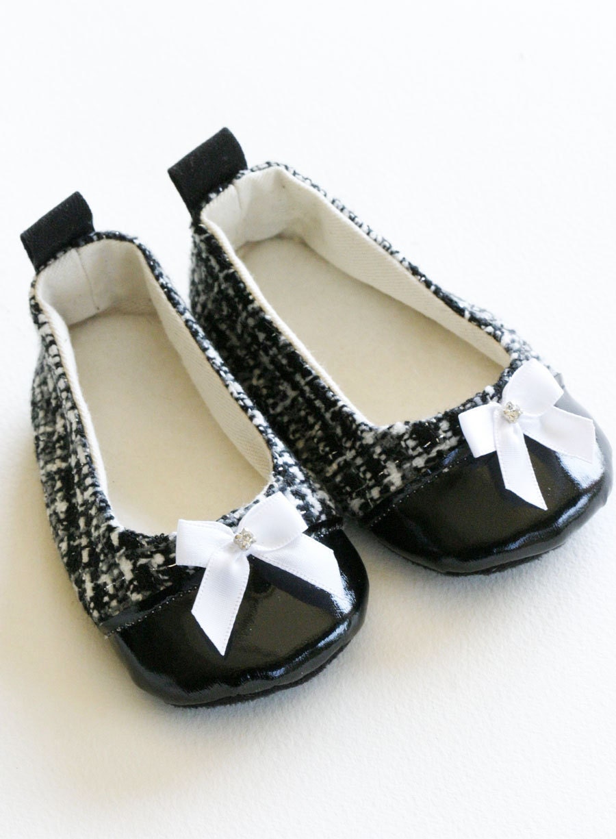 Baby Girl ballet slipper - Black & Silver Wool Tweed - Sizes 1 to 5 (toddler sizes too) Ballet Flat - Baby Souls Couture Baby Shoes