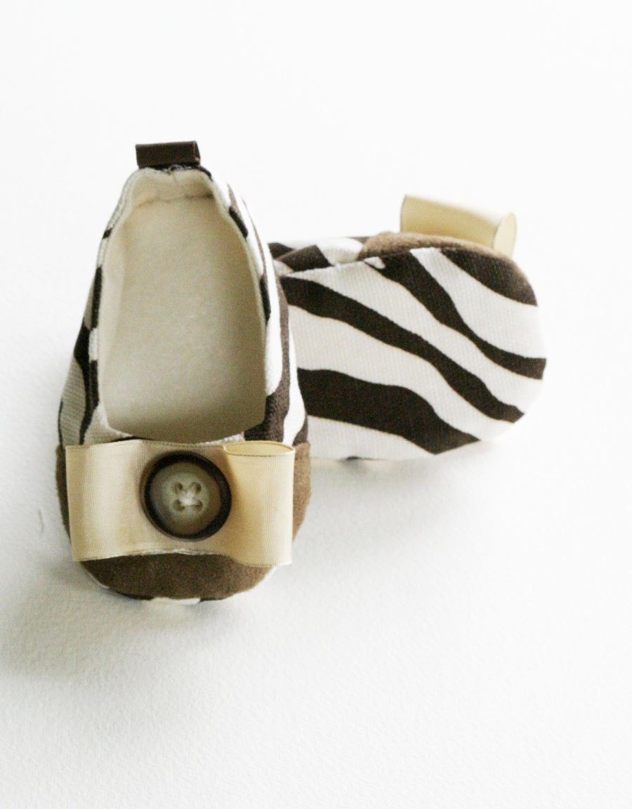 Baby Shoes - Couture Ballet Flat, Zebra Stripe Brown - Toddler Shoe Sizes too - Baby Souls Baby Shoes