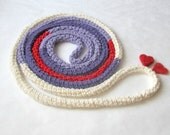 Extra long necklace -Skinny scarf Cream, purple, lilac and red - Crochet jewelry -  block colors - Poppy and lavender field