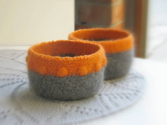 Bowls orange grey - Organic eco-friendly   - Dark orange and grey with a texture - fall inspired