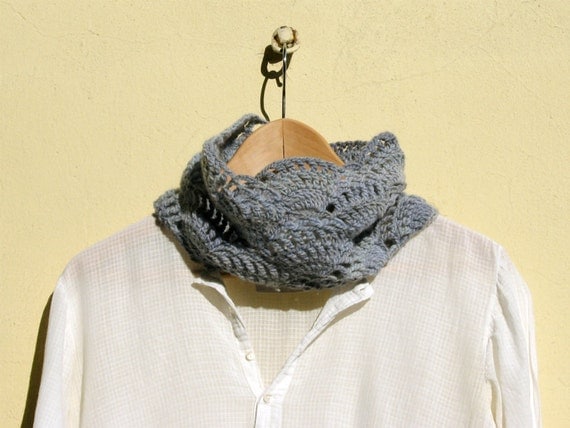 Spring lace scarf - Dusty blue- Crochet Neck warmer - Luxury wool - heather light blue - mother day gift