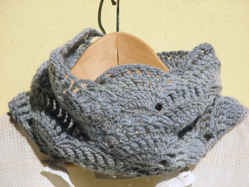Spring lace scarf - Dusty blue- Crochet Neck warmer - Luxury wool - heather light blue - mother day gift