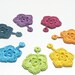 Rainbow crochet flowers / garland or greetings tag / bright colors / shiny cotton
