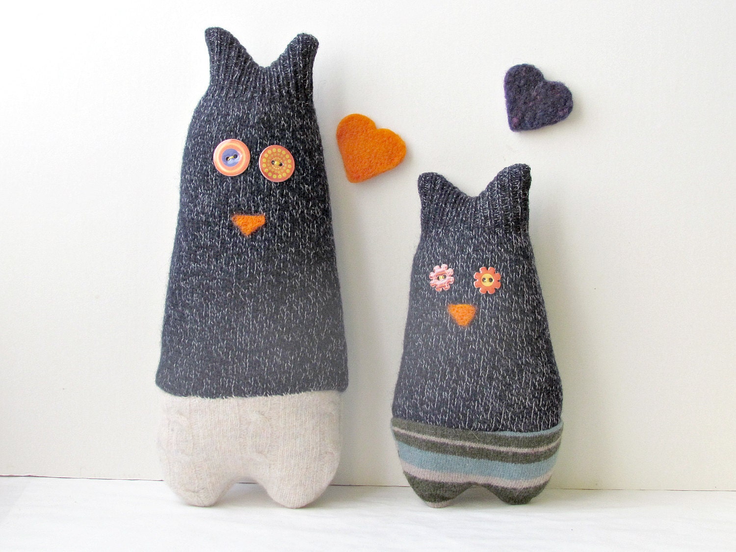 Upcycled Owls mom and son- Soft and cuddling plushies