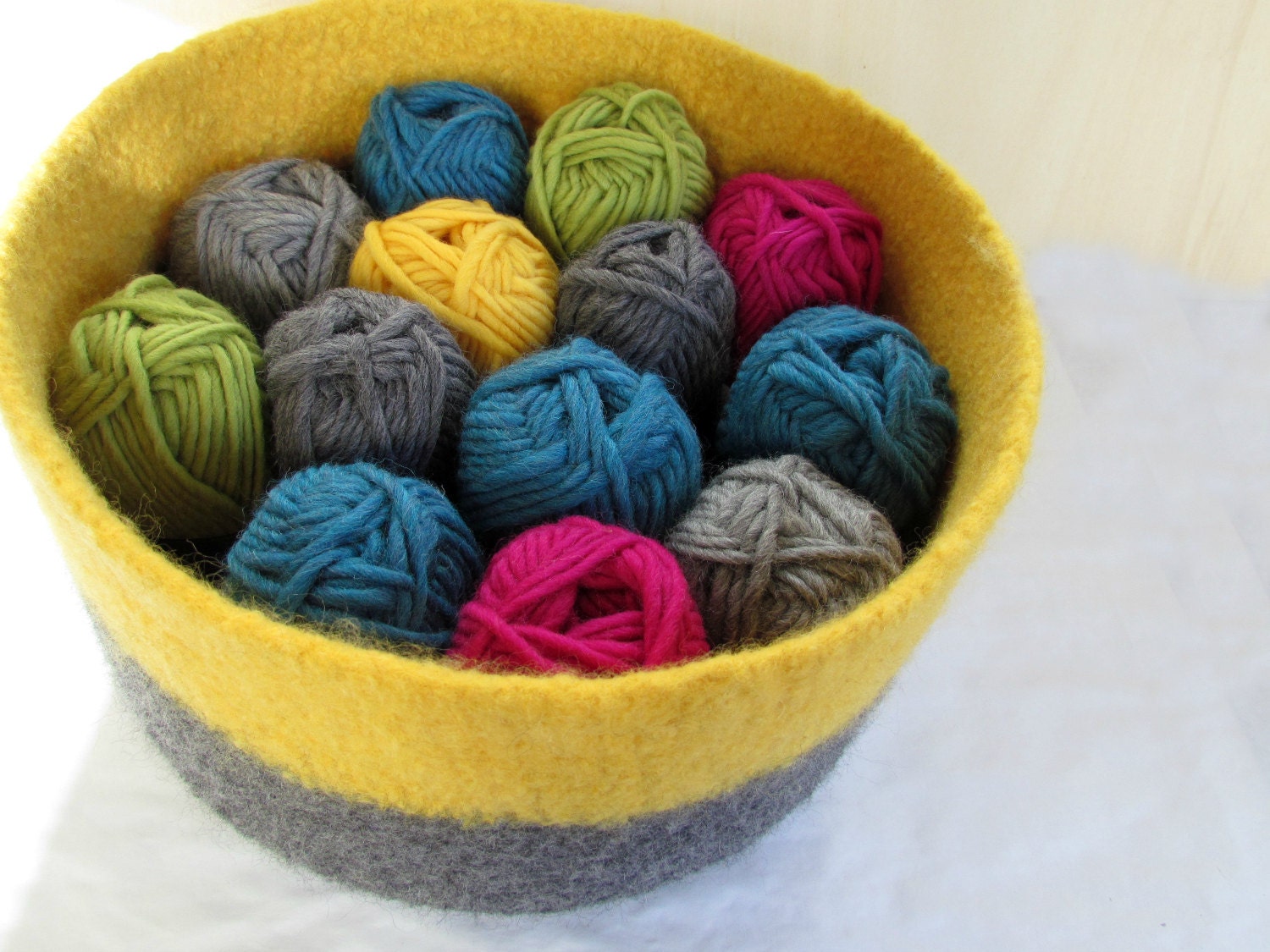 Big felted wool bowl - eco-friendly Organic giant bowl  - a statement piece - Mustard and grey - mother day gift