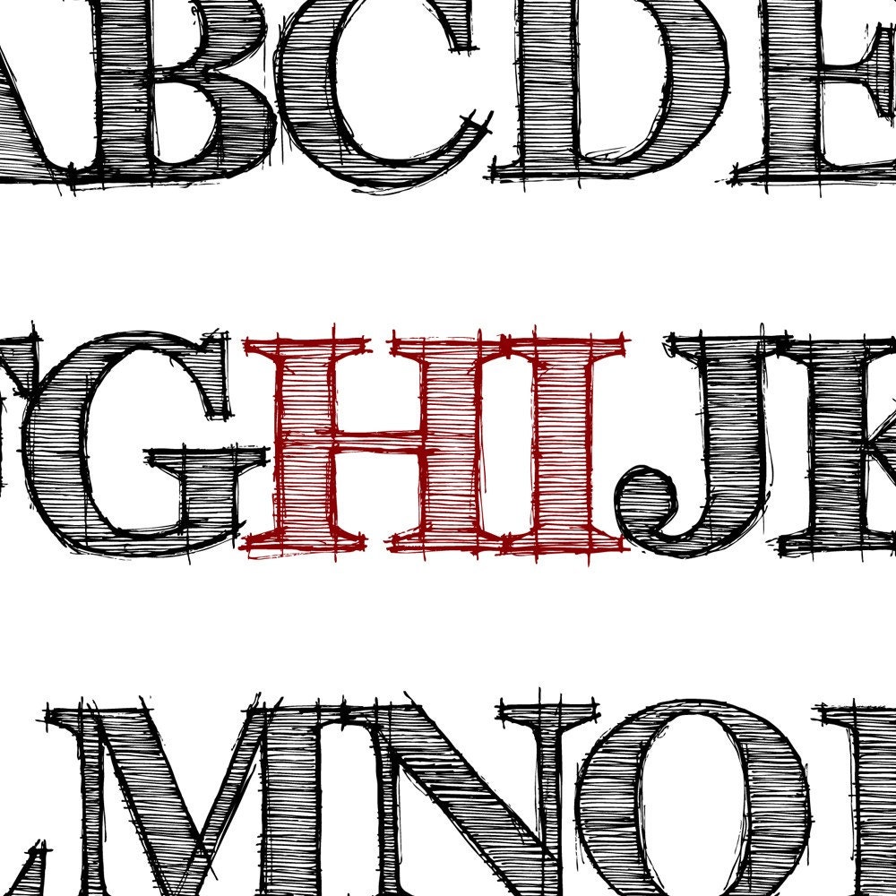Red Black Modern Shabby Chic Home Wall Decor Paper Poster Print with ABCs Alphabet Hi for New House Gifts, Back to School, or Cute Greetings