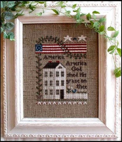 cross stitch pattern : america little house needleworks summer patriot's day 4th of July counted cross stitch diy