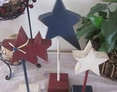 Trio of wood stars, Americana Wood Block Set, Home Decor Summer Stars and Stripes,Primitive, Country, Rustic