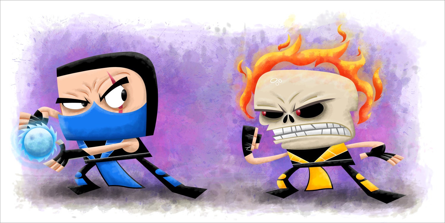 Sub Zero Vs Scorpion, Mortal Kombat, 8" x 16.5" Print