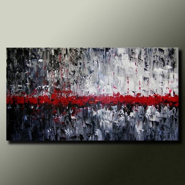 Original ABSTRACT Modern PAINTING Textured Contemporary Fine Art by Idil Kamlik black white red palette knife texture