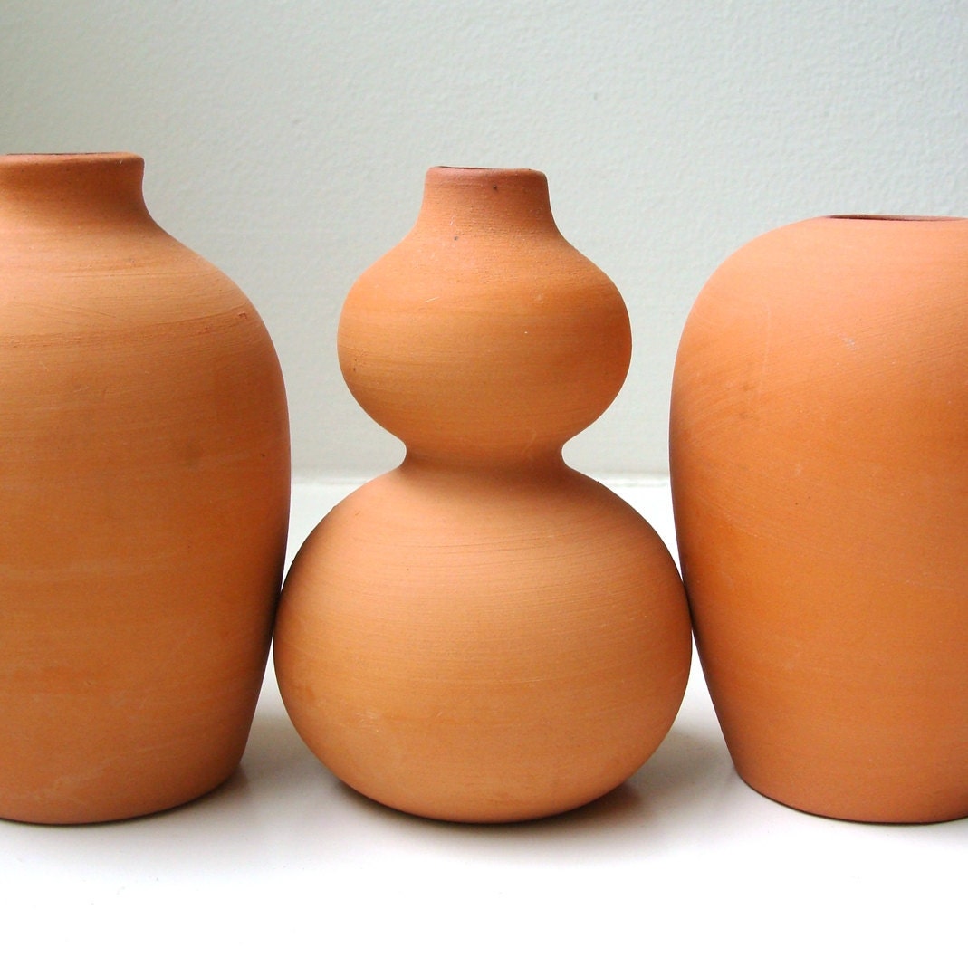 Mid Century Modern Terracotta Vases Trio