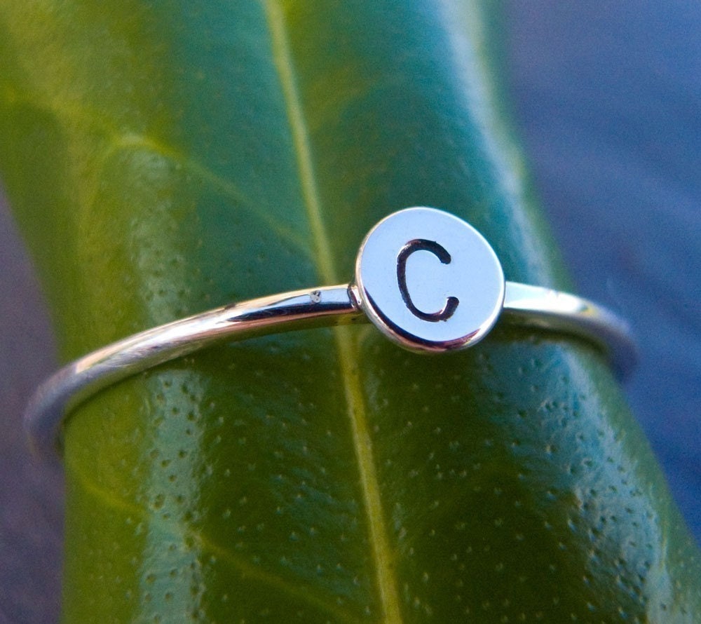 Tiny custom initial stacking ring in sterling silver