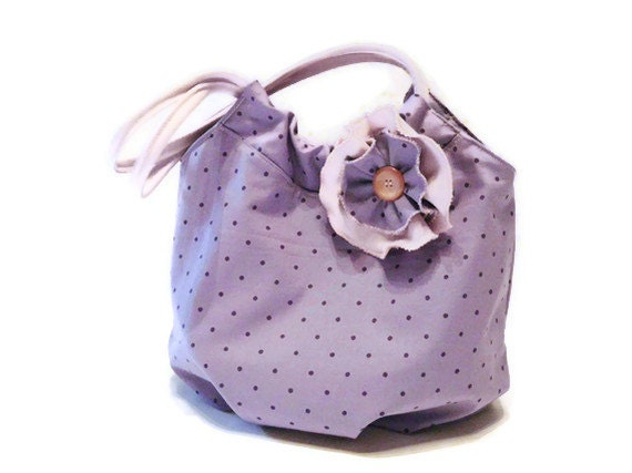 Polka dots Shoulder bag Purple Flower Hobo Retro Tote bag